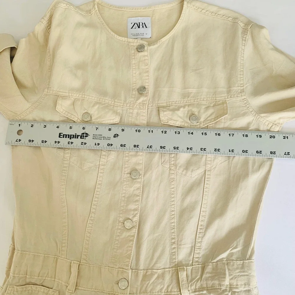 Zara Jumpsuit Women XL Beige Linen Blend Boiler Suit Utility Safari‎ Vacation